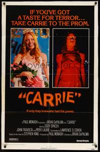 2h136 CARRIE 1sh '76 Stephen King, Sissy Spacek before and after her bloodbath at the prom!