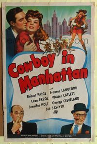 2h186 COWBOY IN MANHATTAN 1sh '43 cowgirl Frances Langford, Robert Paige, Leon Errol!