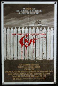 2h195 CUJO 1sh '83 Stephen King, artwork of bloody fence & house by Robert Tanenbaum!