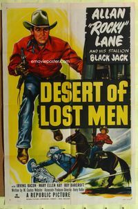2h219 DESERT OF LOST MEN 1sh '51 cowboy Allan Rocky Lane & his stallion Black Jack!