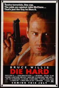 2h227 DIE HARD advance 1sh '88 cop Bruce Willis is up against twelve terrorists, crime classic!