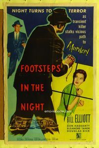 2h303 FOOTSTEPS IN THE NIGHT 1sh '57 night turns to terror as killer stalks path to murder!