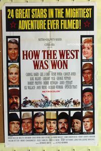 2h396 HOW THE WEST WAS WON 1sh '64 John Ford epic, Debbie Reynolds, Gregory Peck & all-star cast!