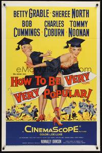 2h397 HOW TO BE VERY, VERY POPULAR 1sh '55 art of sexy students Betty Grable & Sheree North!