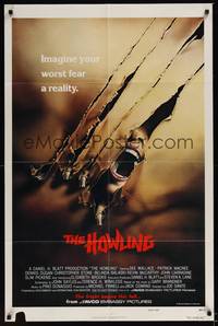 2h398 HOWLING teaser 1sh '81 Joe Dante, cool image of screaming female attacked by werewolf!