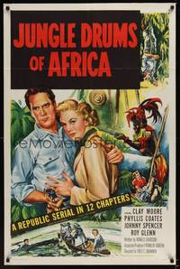 2h444 JUNGLE DRUMS OF AFRICA 1sh '52 Clayton Moore with gun & Phyllis Coates, entire serial!