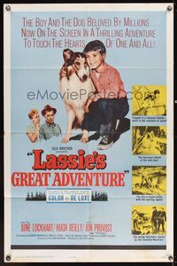 2h465 LASSIE'S GREAT ADVENTURE 1sh '63 most classic Collie dog & boy in hot air balloon!