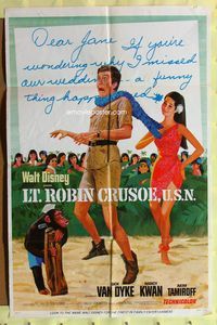 2h506 LT. ROBIN CRUSOE, U.S.N. style B 1sh '66 Disney, cool art of Dick Van Dyke w/Nancy Kwan!