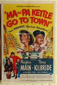 2h511 MA & PA KETTLE GO TO TOWN 1sh '50 great wacky artwork of Marjorie Main & Percy Kilbride!