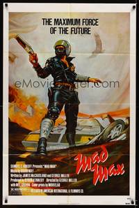 2h514 MAD MAX 1sh R83 art of wasteland cop Mel Gibson, George Miller Australian sci-fi classic!