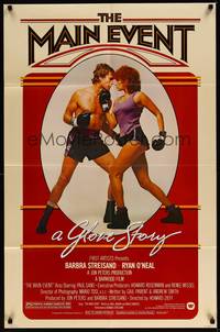 2h520 MAIN EVENT 1sh '79 great full-length image of Barbra Streisand boxing with Ryan O'Neal!