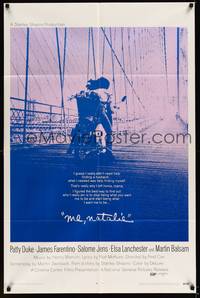 2h551 ME, NATALIE 1sh '69 cool image of Patty Duke & James Farentino on motorcycle on bridge!