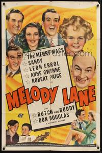 2h557 MELODY LANE 1sh '41 The Merry Macs, Baby Sandy, Leon Erroll, Anne Gwynne, Robert Paige