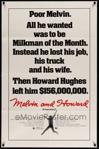 2h558 MELVIN & HOWARD 1sh '80 Jonathan Demme directed, Howard Hughes left him $156 million!