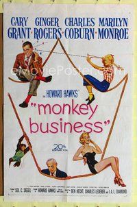 2h569 MONKEY BUSINESS 1sh '52 Cary Grant, Ginger Rogers, sexy Marilyn Monroe, Charles Coburn!
