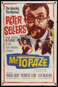 2h576 MR. TOPAZE 1sh '62 close-up of bearded Peter Sellers w/cigar, Nadia Gray!