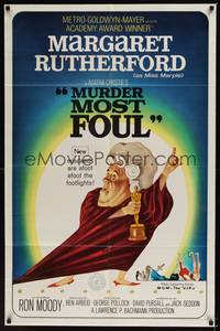 2h589 MURDER MOST FOUL 1sh '64 art of Margaret Rutherford, written by Agatha Christie!