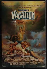 2h599 NATIONAL LAMPOON'S VACATION 1sh '83 sexy exaggerated art of Chevy Chase by Boris Vallejo!