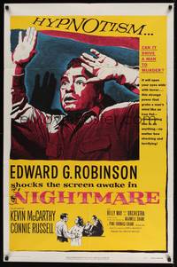 2h612 NIGHTMARE 1sh '56 cool art of Edward G. Robinson, from the Cornel Woolrich novel!