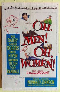 2h631 OH MEN OH WOMEN 1sh '57 Dan Dailey, Ginger Rogers, David Niven, Barbara Rush!
