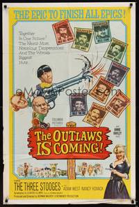 2h646 OUTLAWS IS COMING 1sh '65 The Three Stooges with Curly-Joe are wacky cowboys!