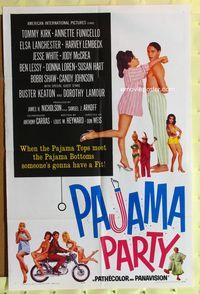 2h649 PAJAMA PARTY 1sh '64 Annette Funicello in sexy lingerie, Tommy Kirk, Buster Keaton!