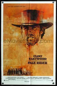2h650 PALE RIDER 1sh '85 great artwork of cowboy Clint Eastwood by C. Michael Dudash!