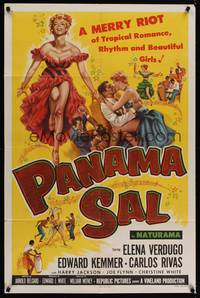 2h651 PANAMA SAL 1sh '57 great colorful art of super sexy dancer Elena Verdugo & cast!