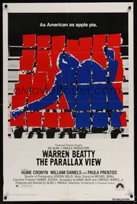 2h652 PARALLAX VIEW style B 1sh '74 Warren Beatty, as American as apple pie, cool image!