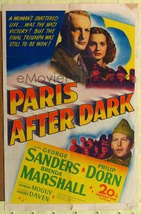 2h653 PARIS AFTER DARK 1sh '43 George Sanders, Brenda Marshall & Philip Dorn in WWII France!
