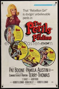 2h657 PERILS OF PAULINE 1sh '67 Rebellion Girl Pamela Austin is dodgin' unbelievable perils!