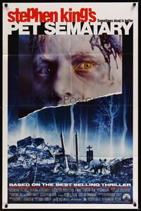 2h661 PET SEMATARY 1sh '89 Stephen King's best selling thriller, cool graveyard image!