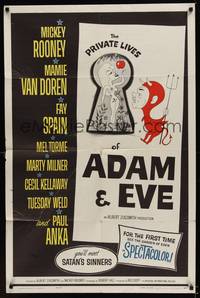 2h683 PRIVATE LIVES OF ADAM & EVE 1sh '60 wacky art of sexy Mamie Van Doren & devil Mickey Rooney!