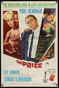 2h685 PRIZE 1sh '63 great Howard Terpning art of Paul Newman in suit and tie & sexy Elke Sommer!