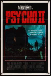 2h689 PSYCHO II 1sh '83 Anthony Perkins as Norman Bates, cool creepy image of classic house!