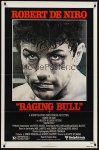2h691 RAGING BULL 1sh '80 Martin Scorsese, classic close up boxing image of Robert De Niro!