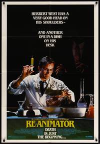 2h699 RE-ANIMATOR 1sh '85 great image of mad scientist with severed head in bowl!