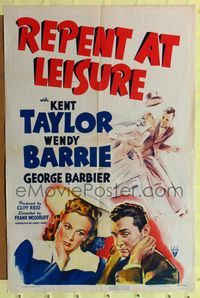 2h704 REPENT AT LEISURE style A 1sh '41 great art of newlyweds Wendy Barrie & Kent Taylor!