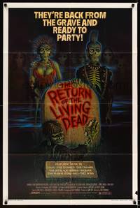 2h709 RETURN OF THE LIVING DEAD 1sh '85 art of punk rock zombies by tombstone ready to party!