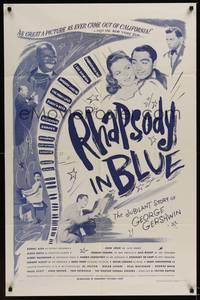 2h714 RHAPSODY IN BLUE 1sh R56 Robert Alda as George Gershwin, Al Jolson pictured!