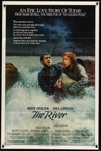 2h722 RIVER 1sh '84 Mark Rydell directed, Mel Gibson, Sissy Spacek, Gehm art!