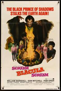 2h751 SCREAM BLACULA SCREAM 1sh '73 great image of black vampire William Marshall & Pam Grier!