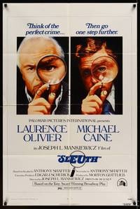 2h790 SLEUTH 1sh '72 close-ups of Laurence Olivier & Michael Caine with magnifying glasses!