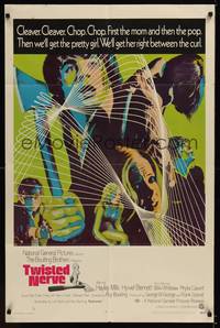 2h922 TWISTED NERVE int'l 1sh '69 Hayley Mills, Roy Boulting English horror, cool psychedelic art!