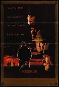 2h930 UNFORGIVEN Spanish/U.S. 1sh '92 classic image of gunslinger Clint Eastwood with his back turned!