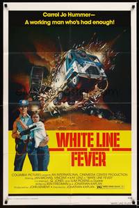 2h971 WHITE LINE FEVER style B 1sh '75 Jan-Michael Vincent, cool truck crash artwork!