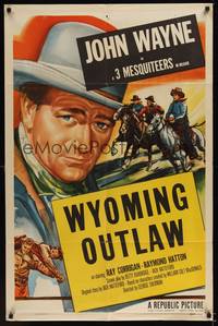 2h986 JOHN WAYNE 1sh 1953 John Wayne, 3 Mesquiteers, Wyoming Outlaw!