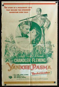 2h987 YANKEE PASHA military 1sh '54 art of Jeff Chandler full-length & with sexy Rhonda Fleming!