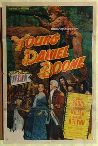 2h994 YOUNG DANIEL BOONE 1sh '50 David Bruce in title role in coonskin hat!