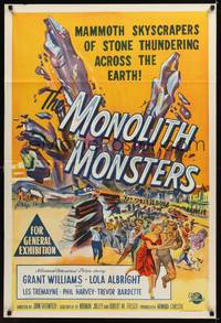 2j314 MONOLITH MONSTERS Aust 1sh '57 cool sci-fi art of living mammoth skyscrapers of stone!